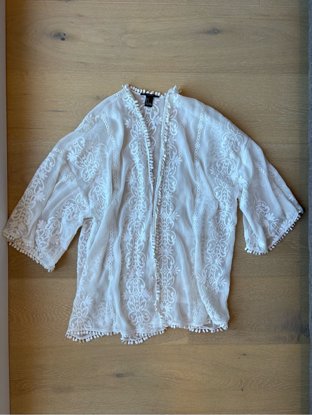Forever21 White Embroidered Beach Cover-Up Kaftan